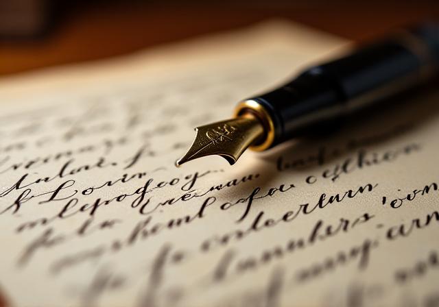 High-end fountain pen sitting on custom parchment paper